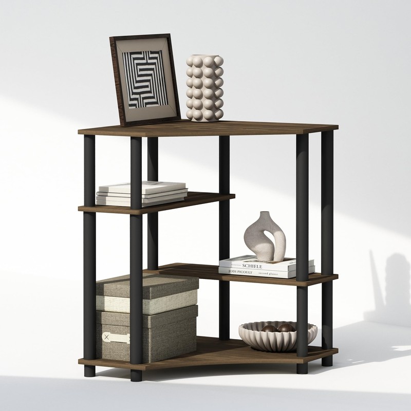 Furinno Turn-N-Tube Storage Shelves, 4-Tier Corner Shelf, Display Rack, Corner