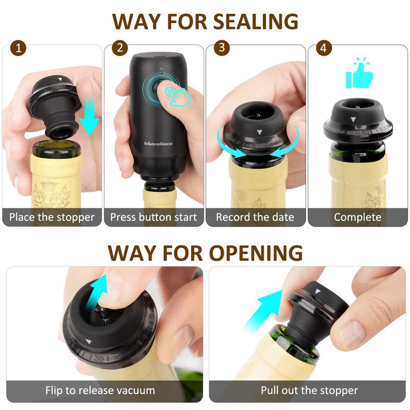 MetroTesco Electric Wine saver pump with 6 wine stoppers vacuum,