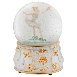 Gold and White Swan Ballerina 100MM Musical Water Globe Plays Tune Swan Lake