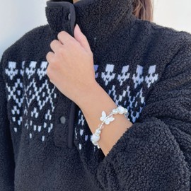 fiona Butterfly Bracelet - Butterfly Jewelry Gift For Women Girls - Butterfly Lovers Gift Stretch Bangle (White)