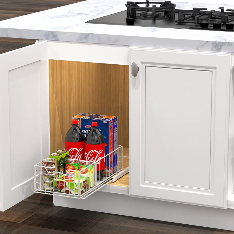 Simple Houseware Pull Out Cabinet Sliding Basket, White