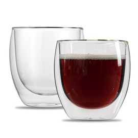 Restaurantware-Forma Professional 8.5 Ounce Double Wall Coffee Cups, 2 Insulated Latte Glasses - Dishwashable, Reusable, Clear Glass Beverage Cups, Freezable, For Hot Or Cold Beverages