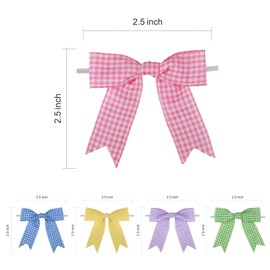 Meseey 50 Pcs Gingham Ribbon Bows with Twist Tie 2.5" Pink Purple Blue Yellow Green and White Buffalo Check Premade Bows for Gift Wrapping Basket Wedding Baby Shower Brithday Party (Spring)