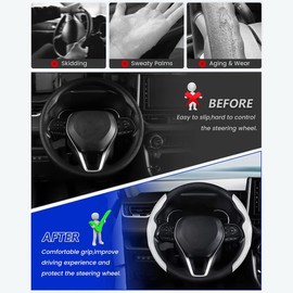 OFFCURVE Carbon Fiber Car Steering Wheel Covers Steering Wheel Covers Steering Wheel Tray Car Decorations D and O Shape Steering Wheel Cover Suitable for Most Car Models,2PCS,37-38CM（White）