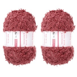 MECCANIXITY 2 Skeins Fur Yarn Soft Fluffy Chunky Yarn Fuzzy Eyelash Yarn Red for Crocheting Knit Clothes Bag - 55Yard/50m, 3.13ozx2