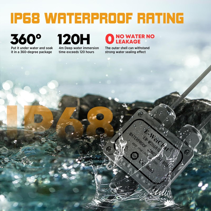 AOZBZ IP68 3-Way Waterproof Junction Box, Junction Box, Waterproof Electrical