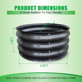 GrowHaus 2Pack 2x2x1FT Galvanized Raised Garden Bed, Planter Boxes Outdoor Round Metal Garden Beds for Planting Vegetables Flowers Herbs Dark Gray