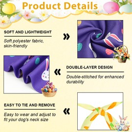 Vivifying Easter Dog Bandanas - 2 Pack Festive Pet Accessories with Cute Bunny and Carrot Patterns, Perfect for Easter Celebrations (X-Large, Purple & Yellow)