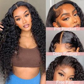 CUEKI 28 Inch Deep curly Lace Front Wigs Human Hair 13x6 HD Transparent Lace Front Wigs for Women 200% Density Deep Wave Wigs Human Hair Pre Plcked Deep Wave Frontal Wigs with Baby Hair