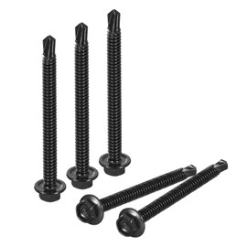 uxcell #12 x 2-1/2" Hex Washer Head Self Drilling Screws 100Pcs 410 Stainless Steel Sheet Metal Self Tapping Screws for Metal Wood, Black