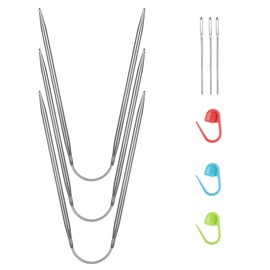 HOTUT 4mm Circular Knitting Needles 23cm Long, 3 Pcs Fixed Circular Knitting Pins, Round Needles Knitting Size US 6, Stainless Steel Circle Pins for Blanket, Scarf, Hats