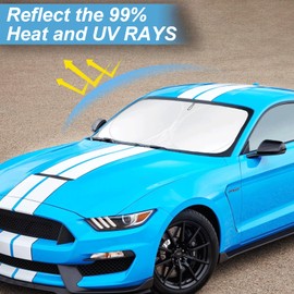 Sunshade for Mustang 2015-2024 2025 Ford Windshield Sun Shade (NOT for Ford Mustang Mach-E Accessories Foldable Front Window Shield Windshield Cover Sun Visor Protector Block UV Ray Heat Reflector