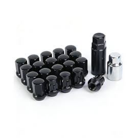 Juego de 16 birlos de rueda y 4 birlos de seguridad, M12 x P1.5, incluye 2 adaptadores especiales, ideal para personalización de rines y seguridad en automóviles (Negro)