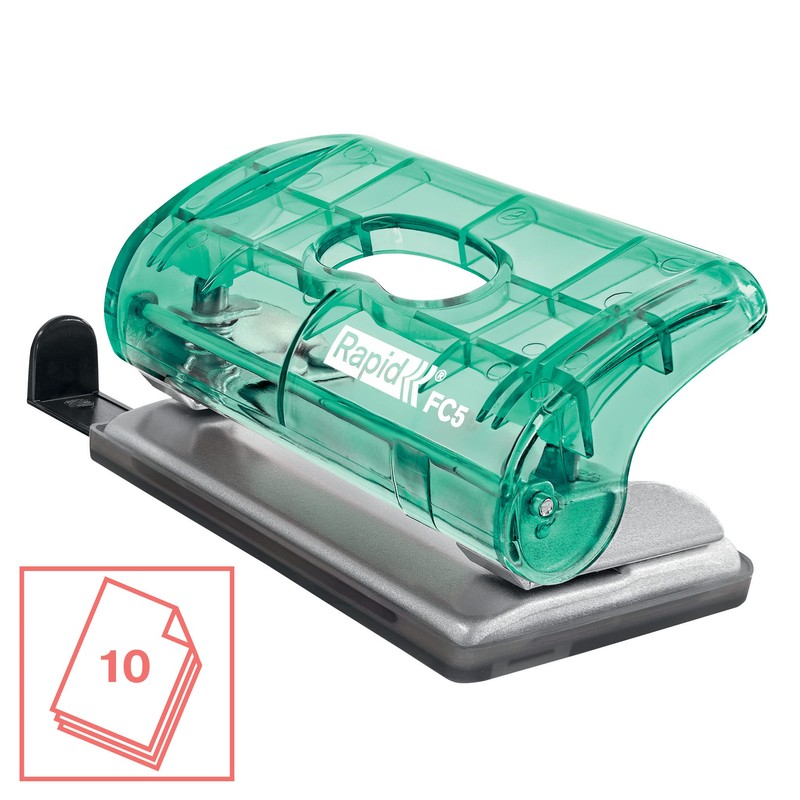 Rapid Mini Hole Punch, 10 Sheet Capacity, Green, FC5, Colour'Ice
