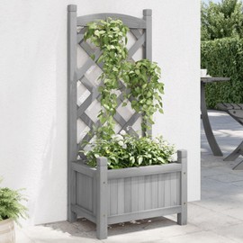 Gecheer Planter with Trellis Gray Solid Wood Fir