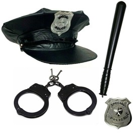 Stylex Police & Black Handcuffs & Truncheon & Badge Fancy Dress Costume Cops Robbers