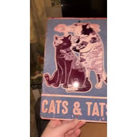 Signs for Mankind CATS & TATS  Metal Wall Poster for Tattoo Enthusiasts, Cat Lovers, Shop, Station