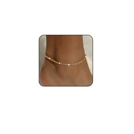 PINCHUAN Silver Anklets for Women Shiny Tennis Anklet Silver Adjustable Rhinestone Ankle Bracelets Waterproof Beach Anklets Bracelet for Women Foot Jewelry for Summer-Single gold