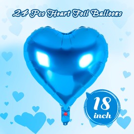 24 Pcs Blue Heart Balloons,18 inch Heart Shape Foil Balloons Love Balloons Valentine Balloons for Birthday Party Wedding Engagement Party Baby Shower Valentine Day Decorations (Blue)