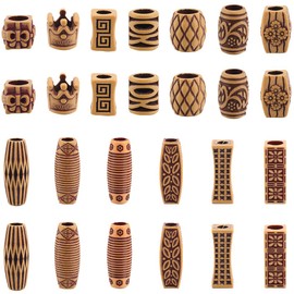 GORGECRAFT 26 Pieces 13 Styles Dreadlocks Beads Hair Accessories Beard Beads Hair Braid Cuff Clip Plastic Hair Tube Beads Hair Pendant Cuffs Wood-like Tube Beads Hair Decorations