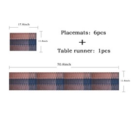 BECHEN Placemats Set of 6 with Table Runner, Elegant Heat-Resistant Table Mats Washable Plastic Placemats for Home Wedding Party (45x30cm + 180x30cm, Brown)