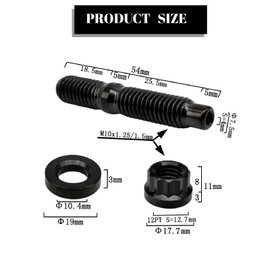 RISON-Titanium Set of 12 Titanium Stud Bolts for Exhaust Manifold M8 M10, Exhaust Manifold Bolt Nut Kit, Exhaust Manifold Flange Nuts Pin Screws Exhaust Manifold for Exhaust Systems Car Engines