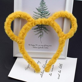 caralin Women Winter Thick Plush Headband Round Bear Ears Makeup Hair Hoop Bandana DP, approx. 16x18cm(6.30x7.09in)