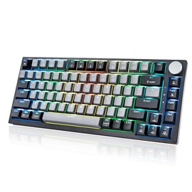 ANGELOYANG Wireless Mechanical Keyboard with Volume Knob,75% Percent Gaming Keyboard,RGB Hot Swappable Black Mechanical,Backlit Light Up PBT USB C 2.4GHz BT5.0 Gasket Red Switch
