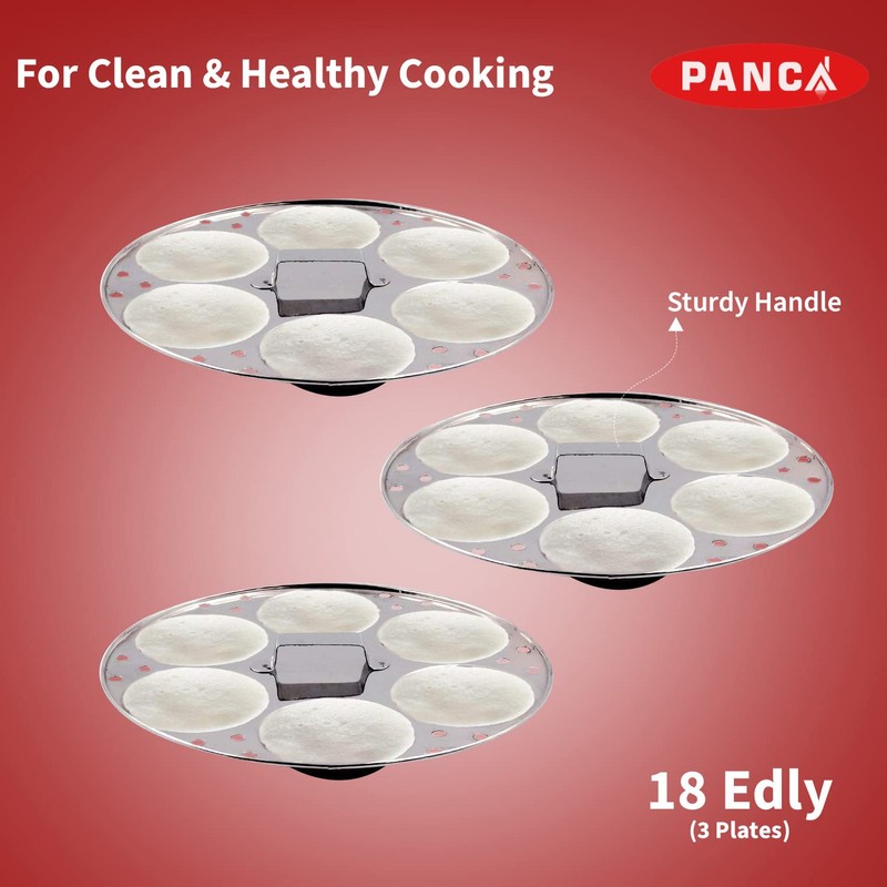 PANCA Stainless Steel Idli Maker - 18 Cavity, 3 Plates