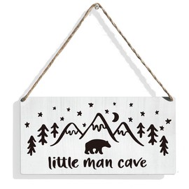 Woodland Nursery Wall Decor for Baby Boys Nursery Room Decor for Boys Bedroom Farmhouse Sign Rustic Bear Forest Animal Little Man Cave Sign 12 × 6 Inch（Wood 4011）