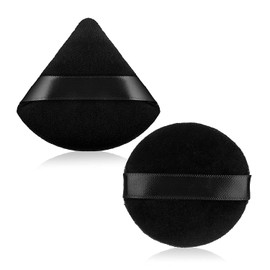 COSLUXE 2 Pieces Powder Puffs Triangle Round Cosmetic Powder Puff Washable Reusable Soft Powder Sponge Makeup Foundation Sponge for Face Body Loose Powder Wet Dry Makeup Tool