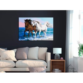 murando - Painting by Numbers Horses by the Sea Beach Animals 60 x 40 cm Painting Set with Wooden Frame on Canvas for Adults Children Painting Hand Painted Kit DIY Gift Decoration
