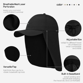 Mens XXL Sun Hats with Neck Flap UPF 50+ Waterproof Baseball Cap Adjustable Breathable Quick Dry Outdoor Fishing Hat