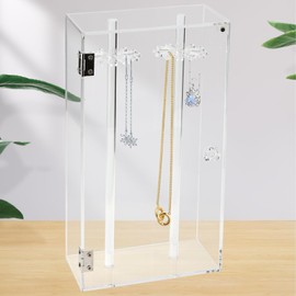 DAKFOOK Acrylic Necklace Holder Box, Dustproof Rotatable Necklace Display Stand, 24 Hooks Clear Acrylic Necklace Organiser Jewellery Holder for Necklaces, Pendants, Bracelets, Earings