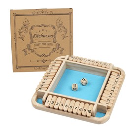 Kitchnexus Classic Shut The Box Four Sided Flop Game with Dice, Wooden Board Game Board Travel Game for 2-4 Player (blue)