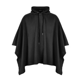 Demetory Men's Solid Color Oversized Batwing Sleeves Hooded Poncho Cape Black Medium