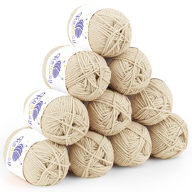 Reessy 10 Pack Knitting Wool Acrylic Yarn Crochet Yarn Set, Super Soft 5 Ply Khaki Wool for Crochet Knitting and Crafts, 10 x 50g Crochet Yarn for Amigurumi Projects Handcrafts