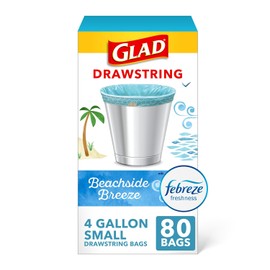 Glad OdorShield Small Drawstring Trash Bags - Febreze Beachside Breeze - 4 Gallon - 80 Count