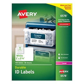 Avery Durable White Cover Up ID Labels for Laser Printers, 2" x 2.625", Pack of 750 (6578)