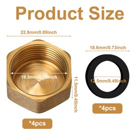 4 Pcs Brass End Cap, Internal Thread Brass Spigot Cap with Washers 1/2" Brass Blanking Nut Cap, Plumbing Fittings for Washing Machine Radiator Valve faucets Tap, Central Heating Pipework