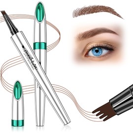 Eyebrow Pencil Microblade Eyebrow Pen - Waterproof Eye Brow Pen 4 Fork Tip Pencil Smudge Proof Long Lasting Brow Pens, Light Brown