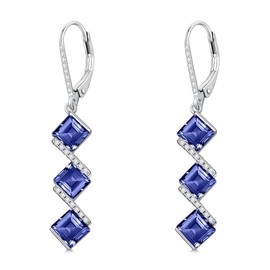 Lvoryance 5 mm Square Cut Gemstone Dangle Earrings 925 Sterling Silver Square Birthstone Leverback Earrings for Anniversary Birthday Women Gifts, Sterling Silver, Cubic Zirconia