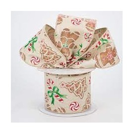 Gingerbread with Candy On Royal Burlap Wired Edged Ribbon