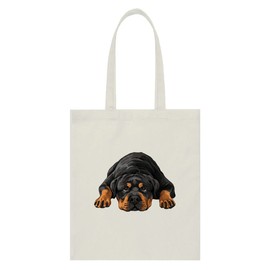 WIRESTER Reusable Canvas Tote Bag for Women Girls, Beach Bag, Grocery Shopping Bag, Shoulder Bag, Travel Tote Bag - Rottweiler Dog Lying Down Looking Up