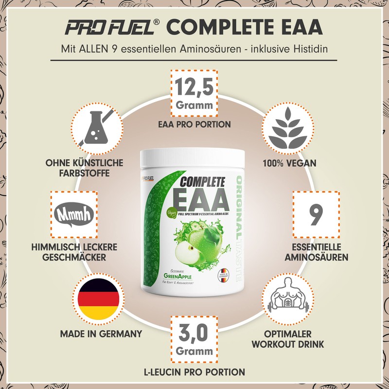 EAA Powder 500 g Green Apple - 12,500 mg Essential