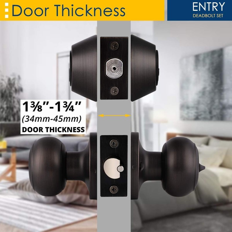 Brotima 3 Pack Keyed Alike Door Knob with Double Cylinder