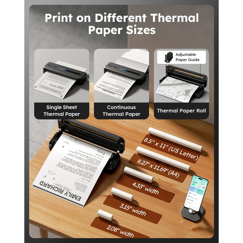 Phomemo Portable Printers Wireless for Travel, Inkless Portable Thermal Printer