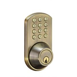 MORNING INDUSTRY INC HF-01AQ Touchpad Electronic Dead Bolt, Antique Brass