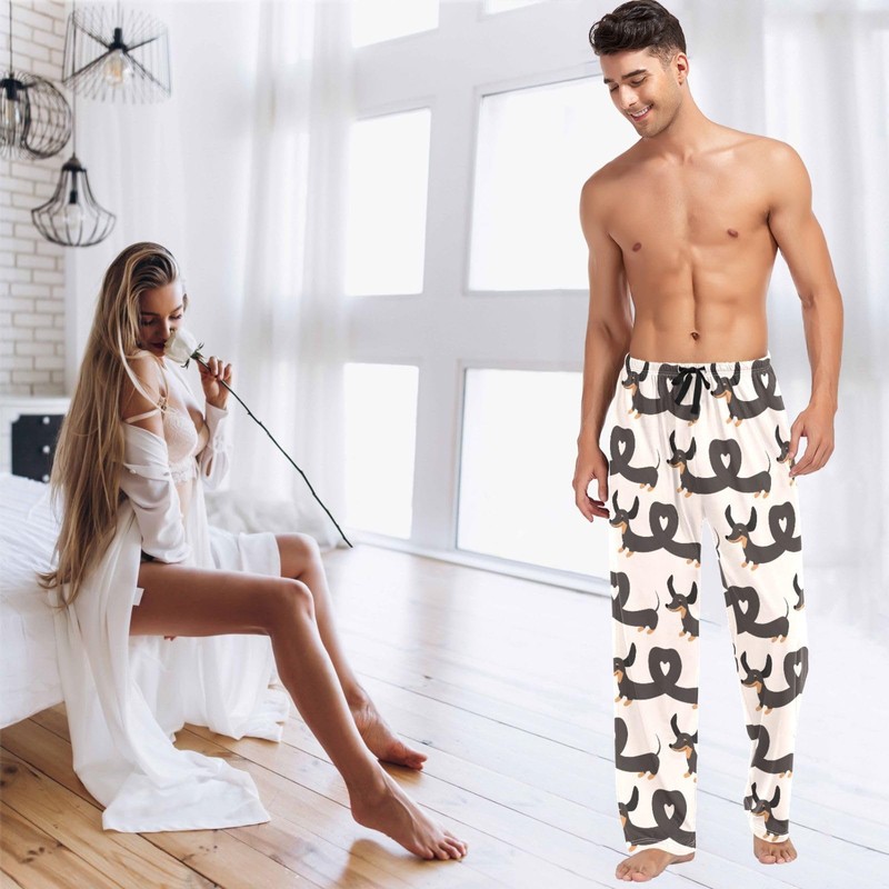 visesunny Mens Pajama Pants Funny Dachshund Dog Shape Heart 100%