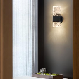 HuisMier Black Crystal Wall Sconces, Modern 3000K-6000K Dimmable LED Wall Light Fixtures with Remote, K9 Crystal Vanity Wall Lighting for Bathroom Bedroom Living Room Stairway Hallway, Hardwired